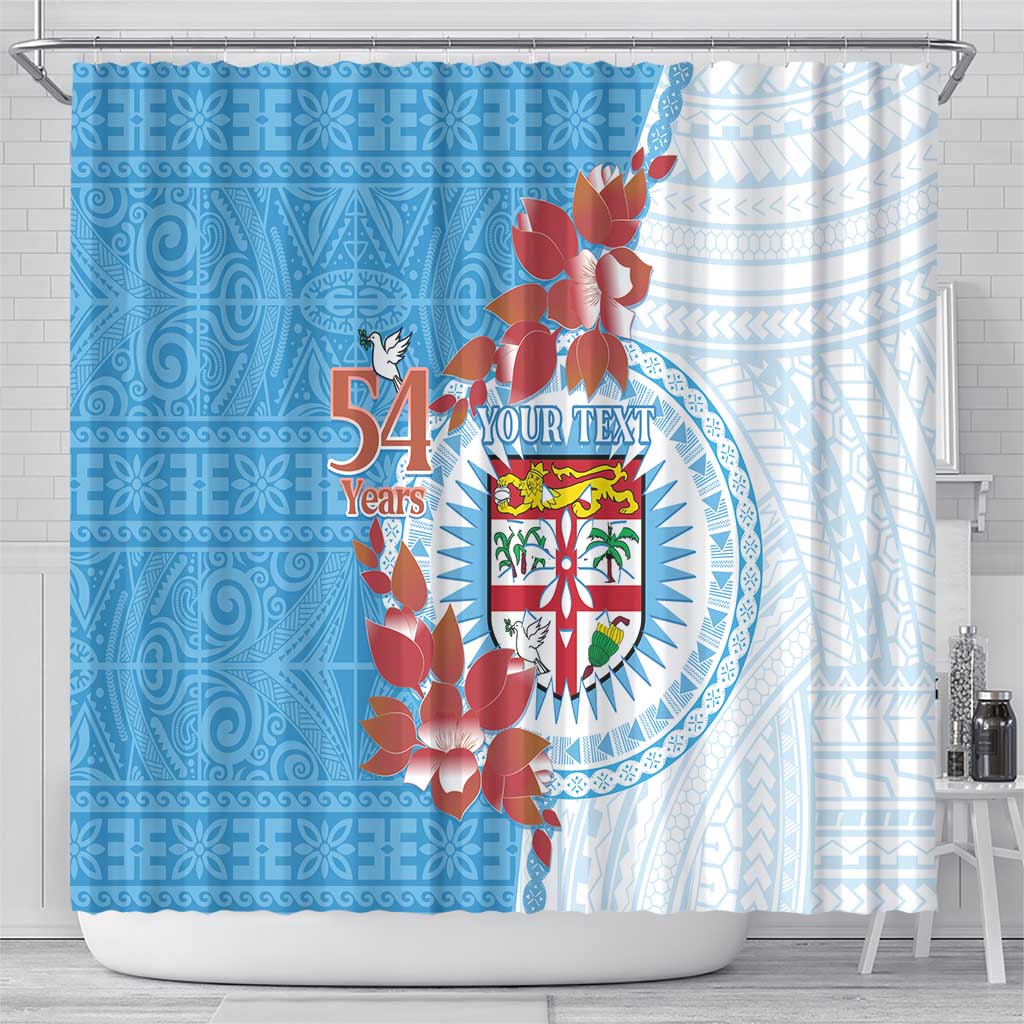 Personalised Fiji Day Shower Curtain Fijian Tapa Pattern Mix Tagimoucia - Blue Version LT14 - Polynesian Pride