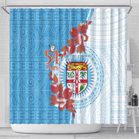 Personalised Fiji Day Shower Curtain Fijian Tapa Pattern Mix Tagimoucia - Blue Version LT14 - Polynesian Pride