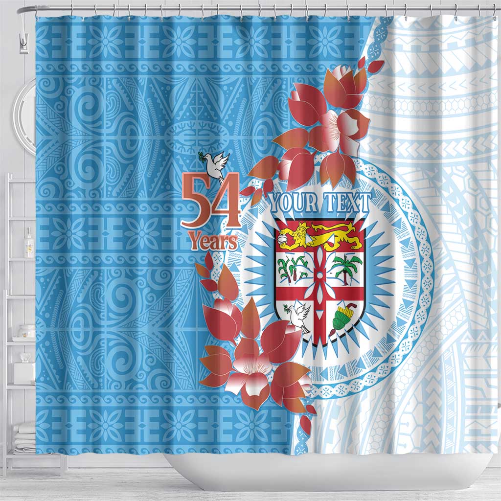 Personalised Fiji Day Shower Curtain Fijian Tapa Pattern Mix Tagimoucia - Blue Version LT14 - Polynesian Pride