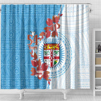 Personalised Fiji Day Shower Curtain Fijian Tapa Pattern Mix Tagimoucia - Blue Version LT14 - Polynesian Pride