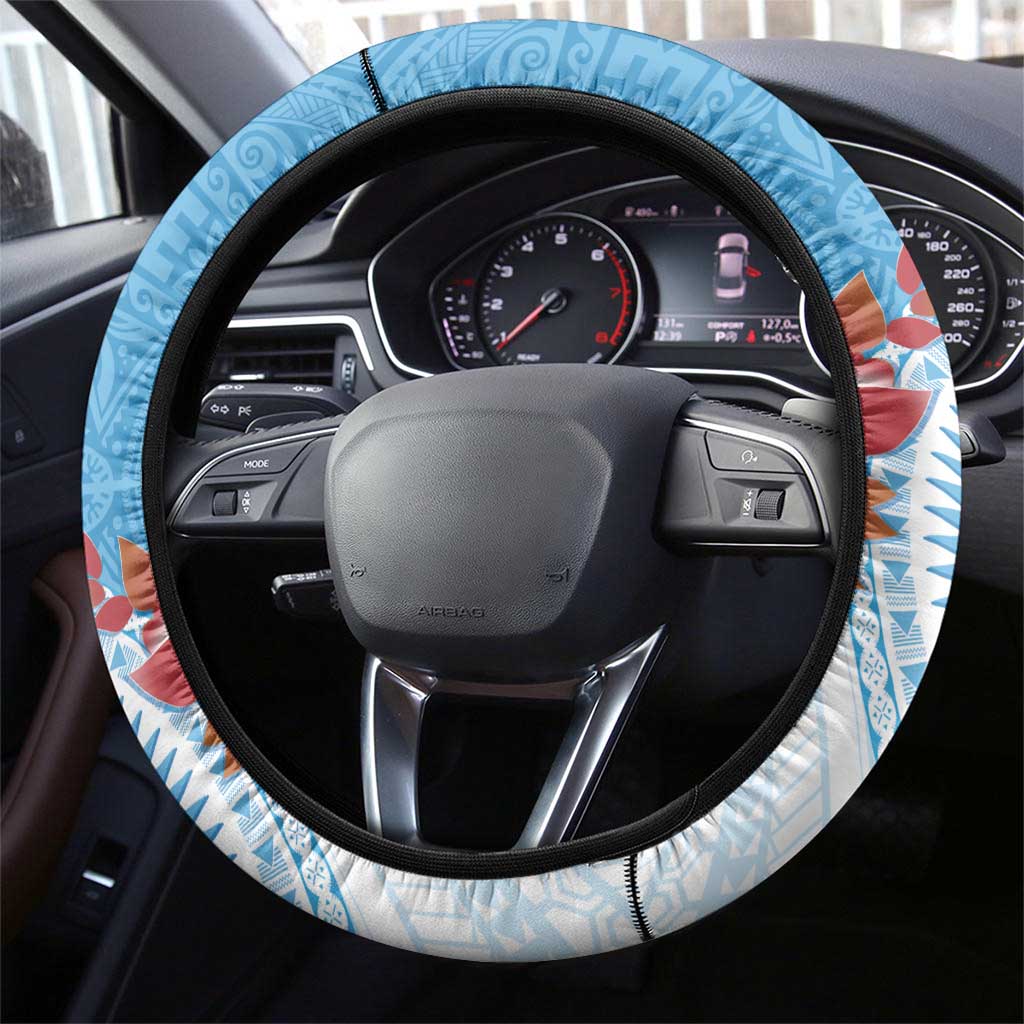 Fiji Day Steering Wheel Cover Fijian Tapa Pattern Mix Tagimoucia - Blue Version LT14 - Polynesian Pride