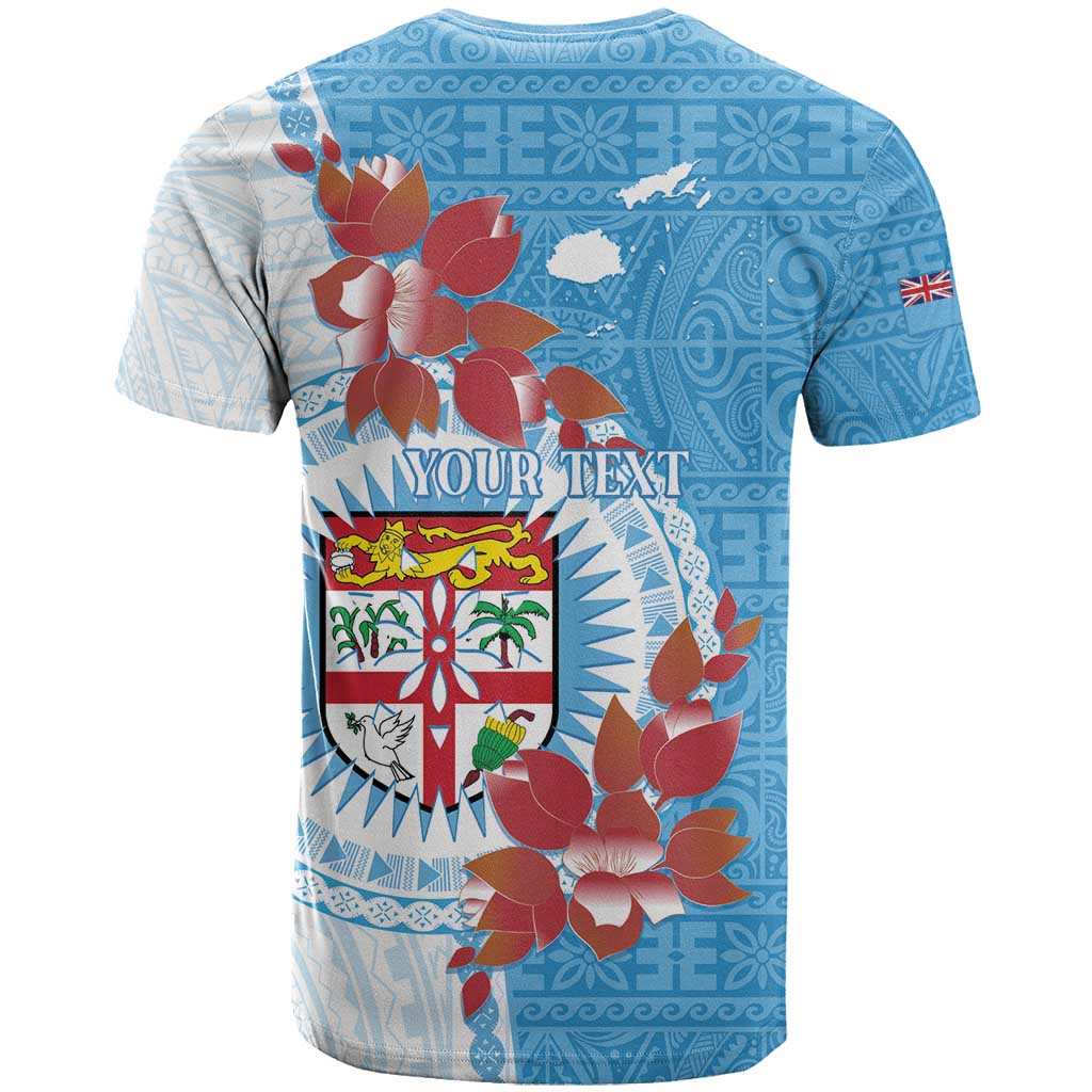 Personalised Fiji Day T Shirt Fijian Tapa Pattern Mix Tagimoucia - Blue Version