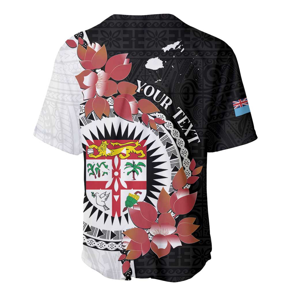 Personalised Fiji Day Baseball Jersey Fijian Tapa Pattern Mix Tagimoucia - Black Version LT14 - Polynesian Pride