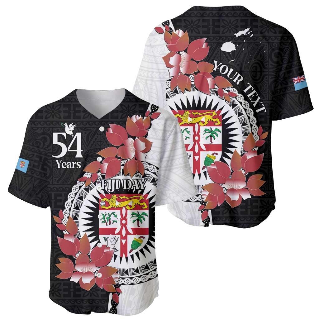 Personalised Fiji Day Baseball Jersey Fijian Tapa Pattern Mix Tagimoucia - Black Version LT14 - Polynesian Pride