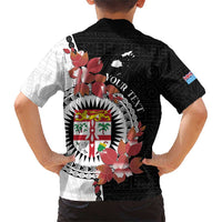 Personalised Fiji Day Family Matching Short Sleeve Bodycon Dress and Hawaiian Shirt Fijian Tapa Pattern Mix Tagimoucia - Black Version LT14 - Polynesian Pride