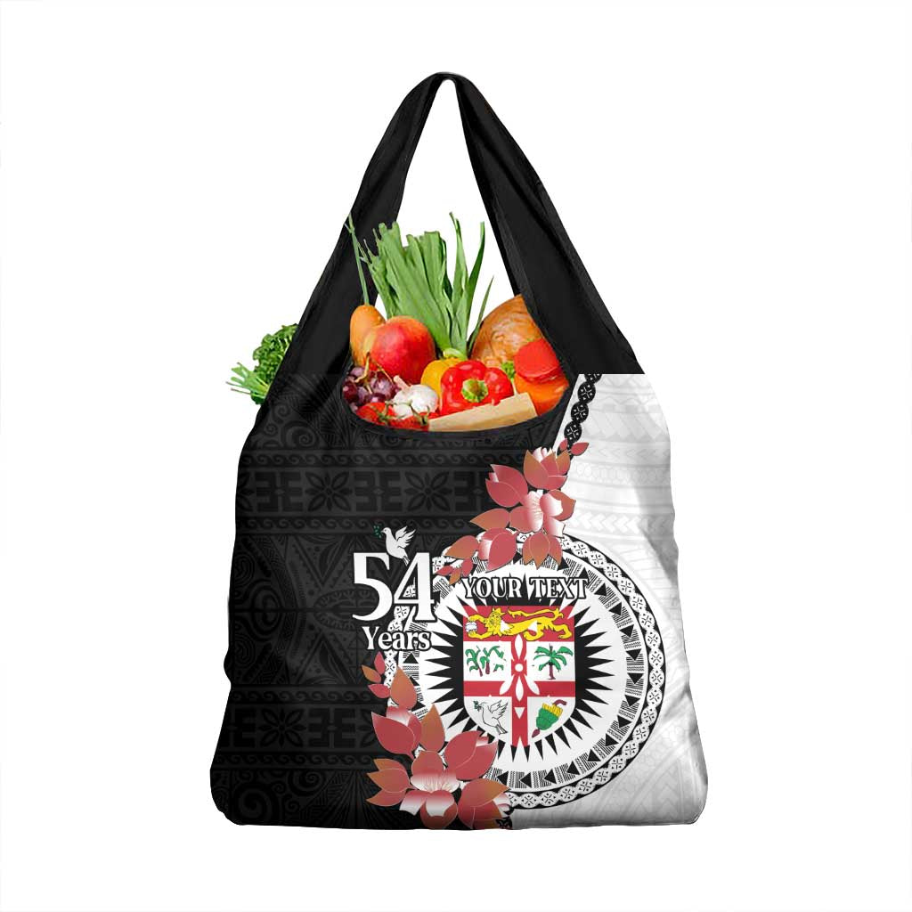 Personalised Fiji Day Grocery Bag Fijian Tapa Pattern Mix Tagimoucia - Black Version