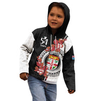 Personalised Fiji Day Kid Hoodie Fijian Tapa Pattern Mix Tagimoucia - Black Version