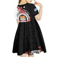 Personalised Fiji Day Kid Short Sleeve Dress Fijian Tapa Pattern Mix Tagimoucia - Black Version
