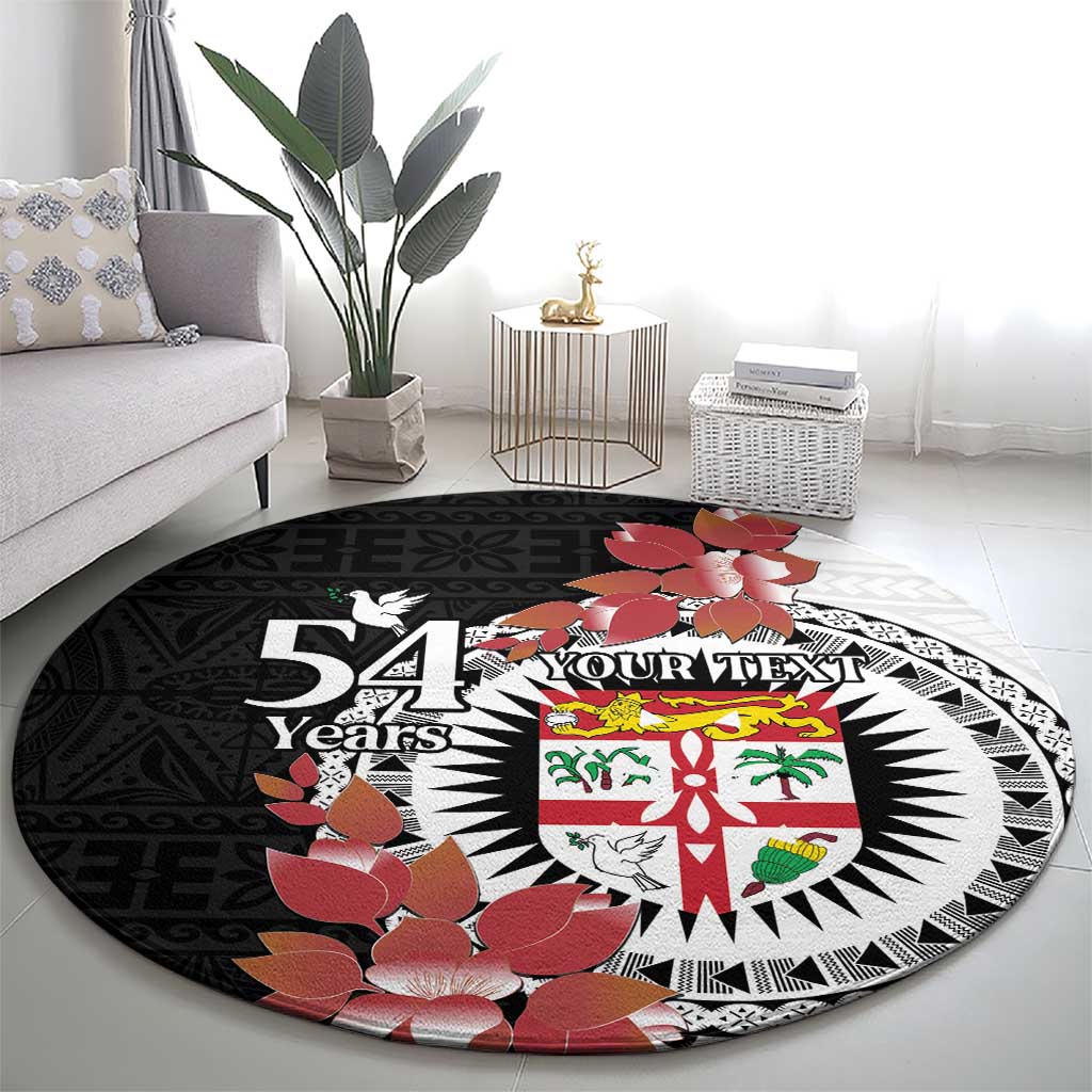 Personalised Fiji Day Round Carpet Fijian Tapa Pattern Mix Tagimoucia - Black Version