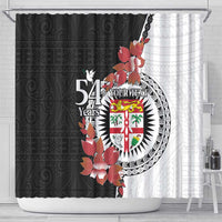 Personalised Fiji Day Shower Curtain Fijian Tapa Pattern Mix Tagimoucia - Black Version LT14 - Polynesian Pride