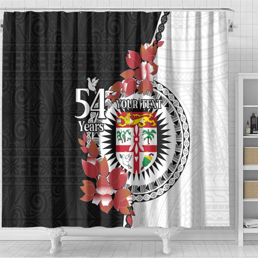 Personalised Fiji Day Shower Curtain Fijian Tapa Pattern Mix Tagimoucia - Black Version LT14 - Polynesian Pride