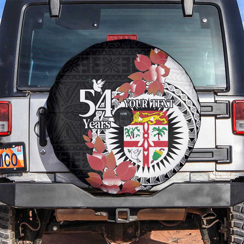 Personalised Fiji Day Spare Tire Cover Fijian Tapa Pattern Mix Tagimoucia - Black Version LT14 Black - Polynesian Pride