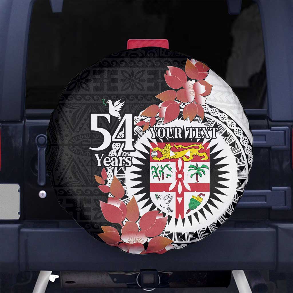 Personalised Fiji Day Spare Tire Cover Fijian Tapa Pattern Mix Tagimoucia - Black Version LT14 - Polynesian Pride