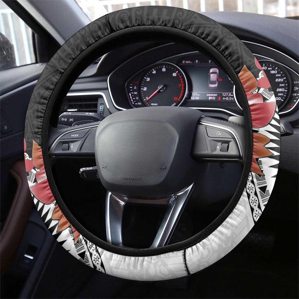 Fiji Day Steering Wheel Cover Fijian Tapa Pattern Mix Tagimoucia - Black Version LT14 - Polynesian Pride