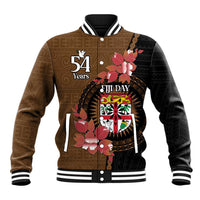 Personalised Fiji Day Baseball Jacket Fijian Tapa Pattern Mix Tagimoucia - Brown Version