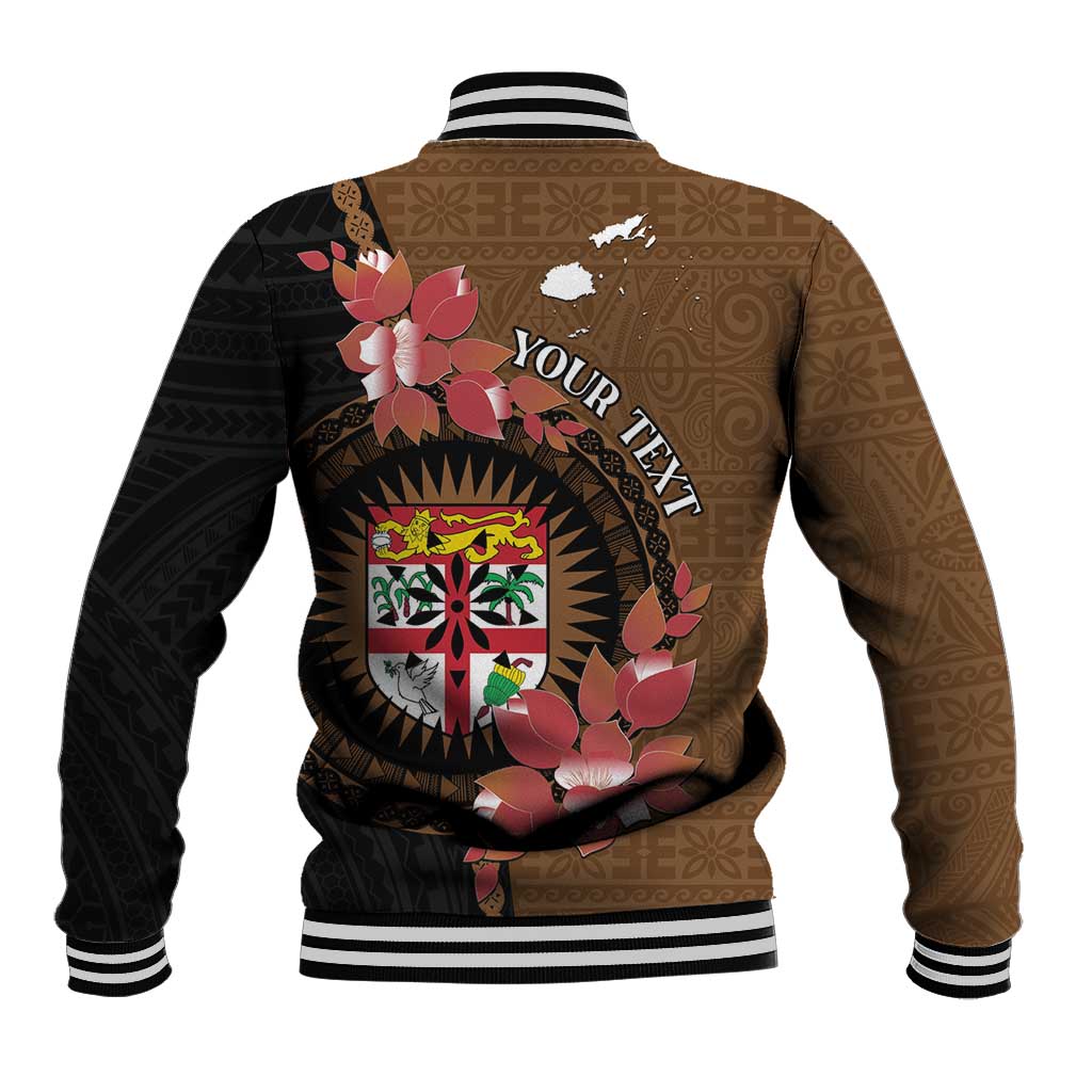 Personalised Fiji Day Baseball Jacket Fijian Tapa Pattern Mix Tagimoucia - Brown Version