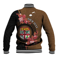 Personalised Fiji Day Baseball Jacket Fijian Tapa Pattern Mix Tagimoucia - Brown Version