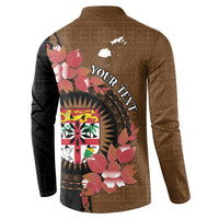 Personalised Fiji Day Button Sweatshirt Fijian Tapa Pattern Mix Tagimoucia - Brown Version