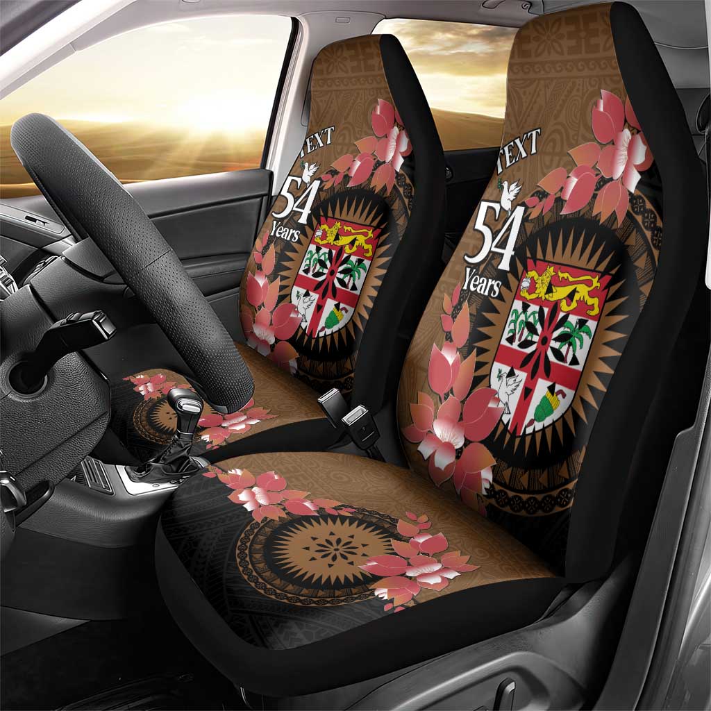Personalised Fiji Day Car Seat Cover Fijian Tapa Pattern Mix Tagimoucia - Brown Version