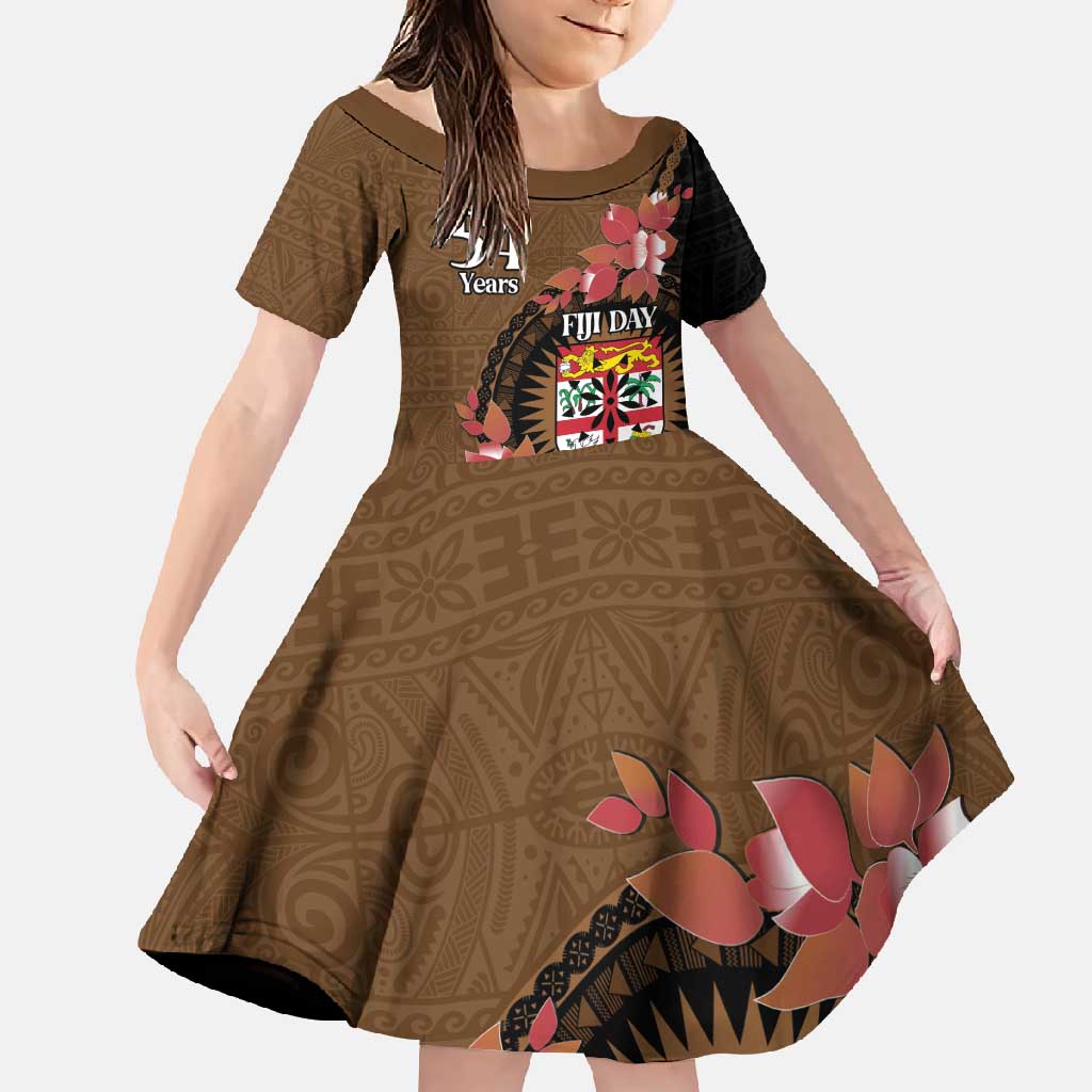 Personalised Fiji Day Family Matching Mermaid Dress and Hawaiian Shirt Fijian Tapa Pattern Mix Tagimoucia - Brown Version LT14 Daughter's Dress Brown - Polynesian Pride