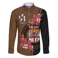 Personalised Fiji Day Family Matching Off Shoulder Maxi Dress and Hawaiian Shirt Fijian Tapa Pattern Mix Tagimoucia - Brown Version