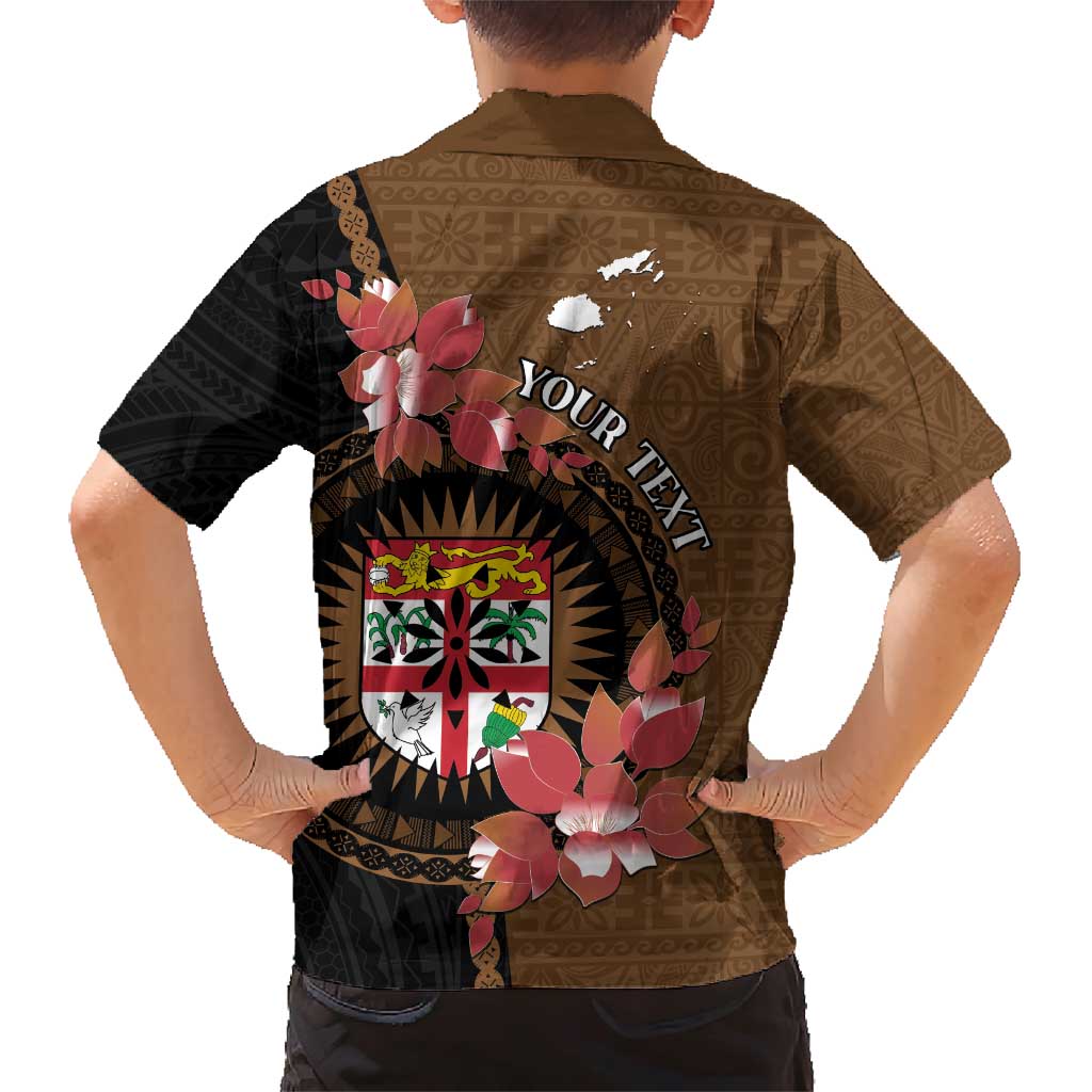 Personalised Fiji Day Family Matching Short Sleeve Bodycon Dress and Hawaiian Shirt Fijian Tapa Pattern Mix Tagimoucia - Brown Version LT14 - Polynesian Pride