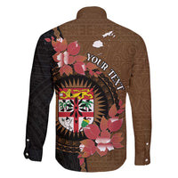 Personalised Fiji Day Family Matching Short Sleeve Bodycon Dress and Hawaiian Shirt Fijian Tapa Pattern Mix Tagimoucia - Brown Version LT14 - Polynesian Pride
