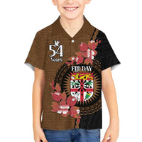 Personalised Fiji Day Family Matching Short Sleeve Bodycon Dress and Hawaiian Shirt Fijian Tapa Pattern Mix Tagimoucia - Brown Version LT14 Son's Shirt Brown - Polynesian Pride