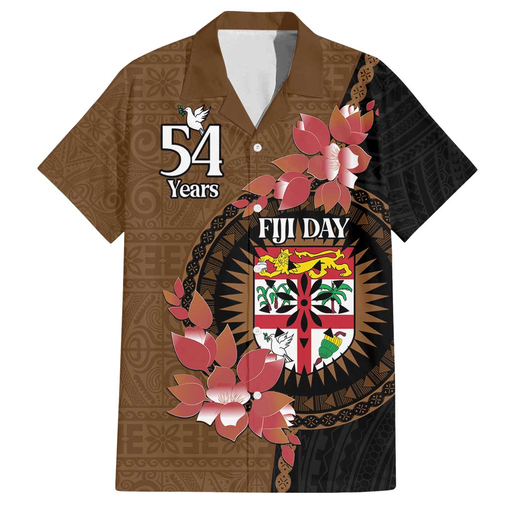 Personalised Fiji Day Family Matching Tank Maxi Dress and Hawaiian Shirt Fijian Tapa Pattern Mix Tagimoucia - Brown Version LT14 Dad's Shirt - Short Sleeve Brown - Polynesian Pride