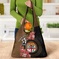 Personalised Fiji Day Grocery Bag Fijian Tapa Pattern Mix Tagimoucia - Brown Version