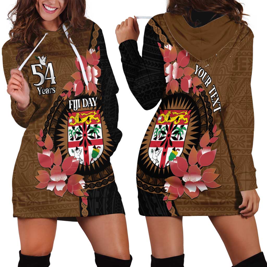 Personalised Fiji Day Hoodie Dress Fijian Tapa Pattern Mix Tagimoucia - Brown Version