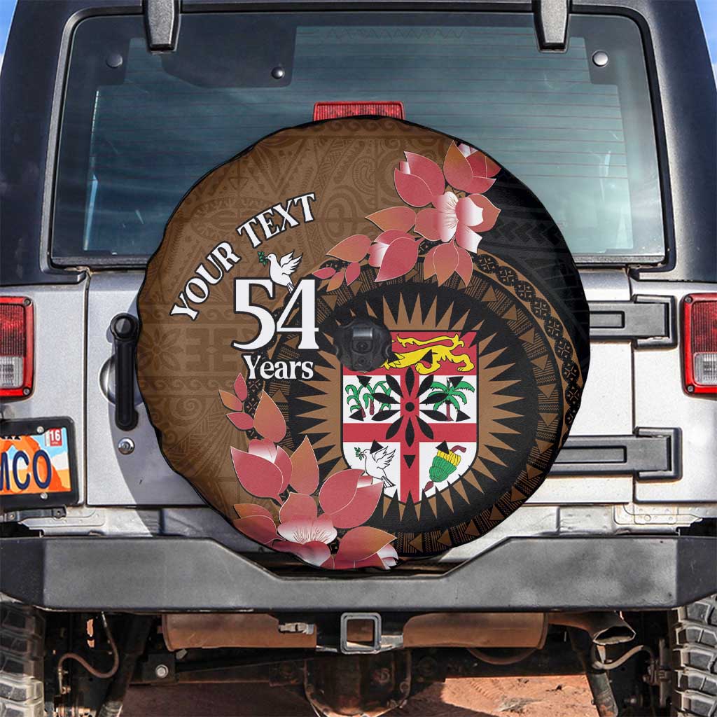 Personalised Fiji Day Spare Tire Cover Fijian Tapa Pattern Mix Tagimoucia - Brown Version LT14 Brown - Polynesian Pride