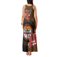 Personalised Fiji Day Tank Maxi Dress Fijian Tapa Pattern Mix Tagimoucia - Brown Version