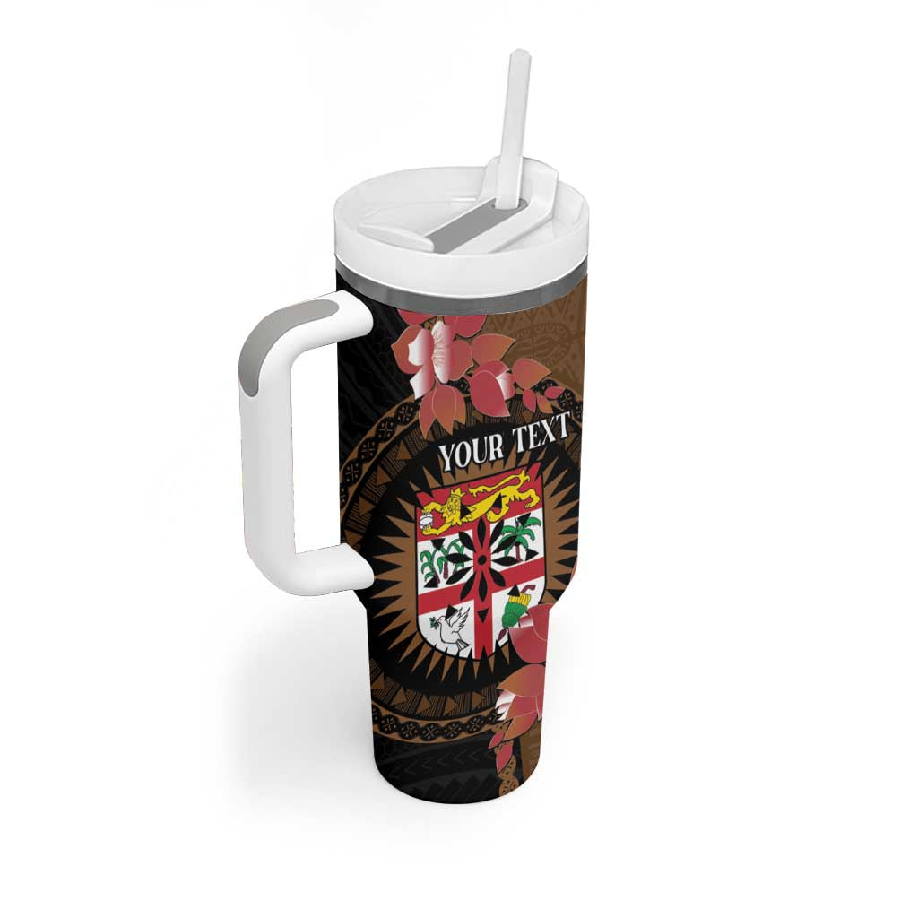 Personalised Fiji Day Tumbler With Handle Fijian Tapa Pattern Mix Tagimoucia - Brown Version