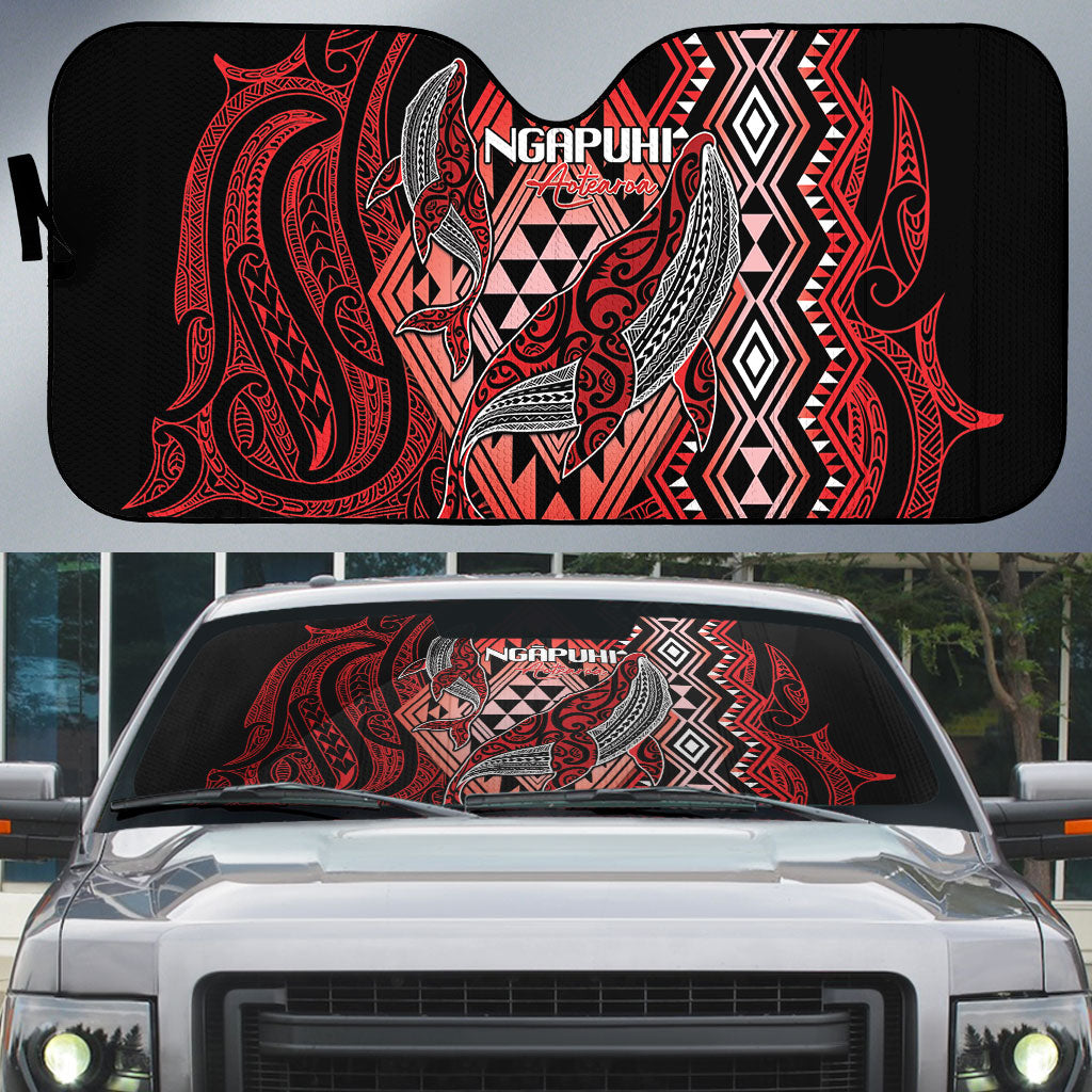 Aotearoa Iwi Ngapuhi Auto Sun Shade NZ Maori Humpback Whale Taniko Motifs