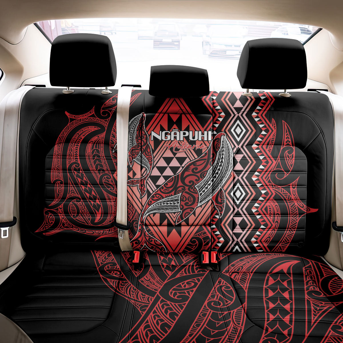 Aotearoa Iwi Ngapuhi Back Car Seat Cover NZ Maori Humpback Whale Taniko Motifs
