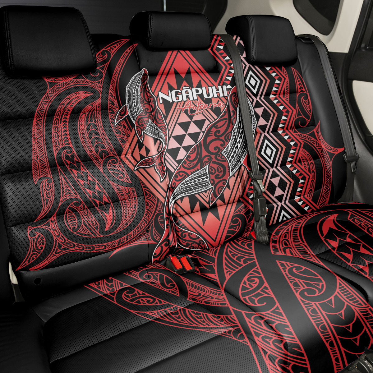 Aotearoa Iwi Ngapuhi Back Car Seat Cover NZ Maori Humpback Whale Taniko Motifs
