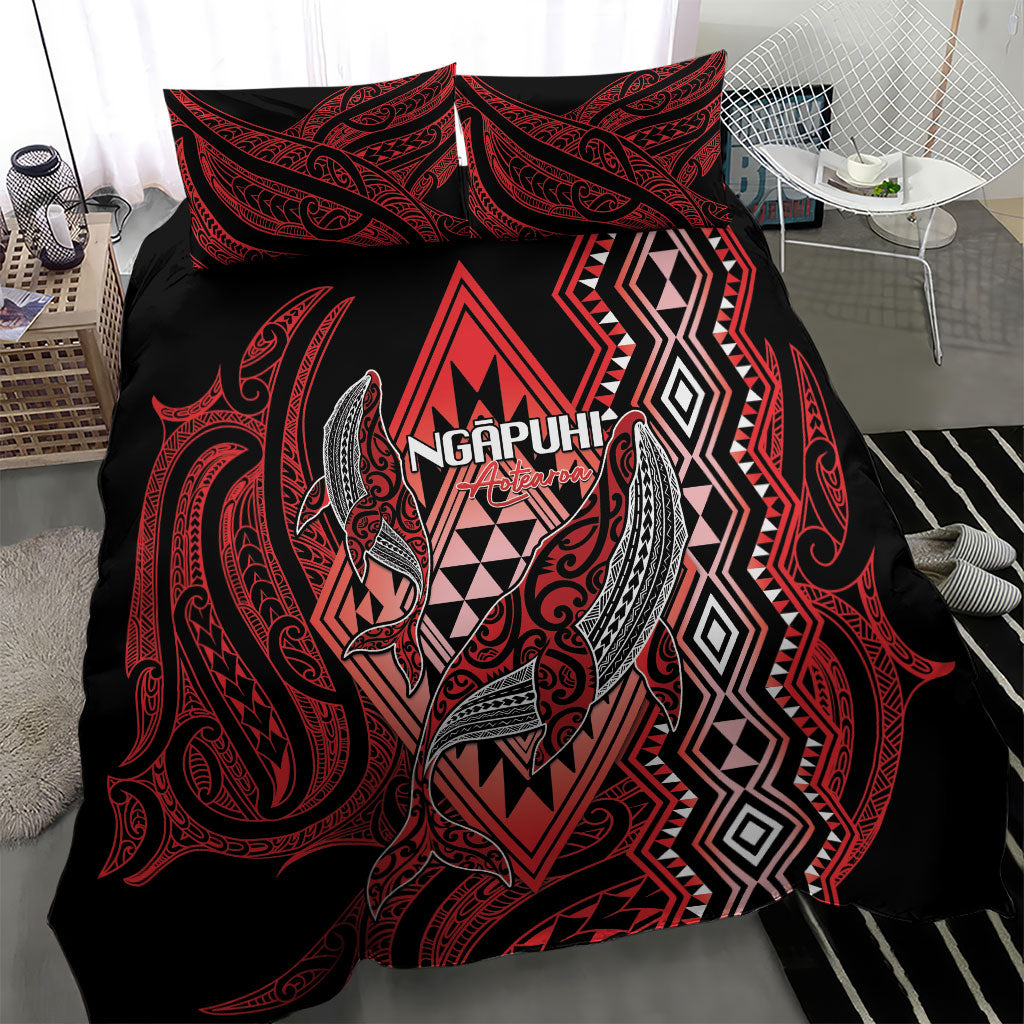 Aotearoa Iwi Ngapuhi Bedding Set NZ Maori Humpback Whale Taniko Motifs