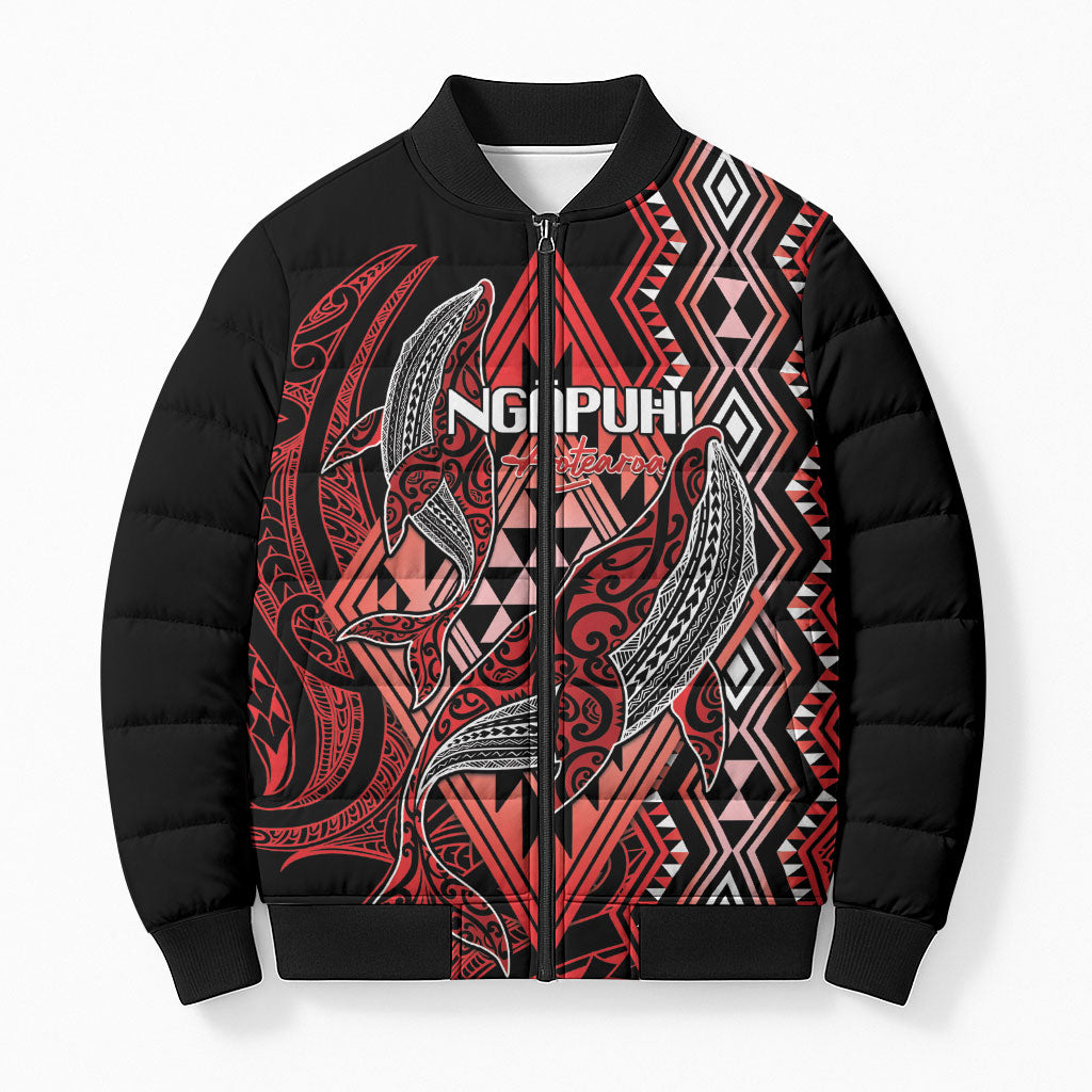 Aotearoa Iwi Ngapuhi Personalised Bomber Puffer Jacket NZ Maori Humpback Whale Taniko Motifs
