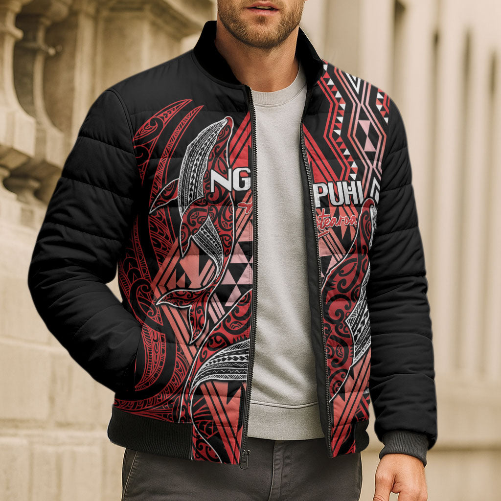 Aotearoa Iwi Ngapuhi Personalised Bomber Puffer Jacket NZ Maori Humpback Whale Taniko Motifs