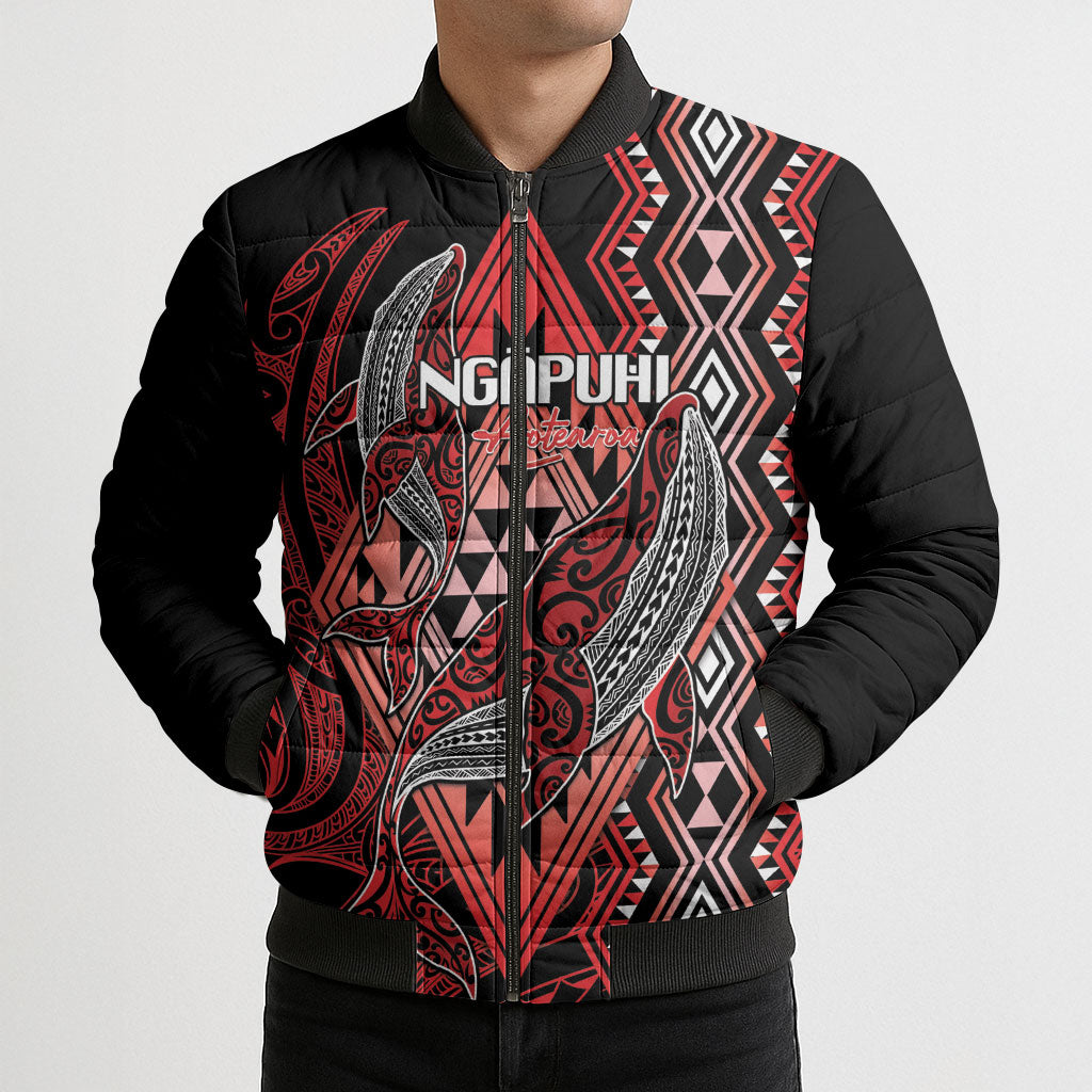 Aotearoa Iwi Ngapuhi Personalised Bomber Puffer Jacket NZ Maori Humpback Whale Taniko Motifs
