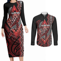 Aotearoa Iwi Ngapuhi Personalised Couples Matching Long Sleeve Bodycon Dress and Long Sleeve Button Shirt NZ Maori Humpback Whale Taniko Motifs