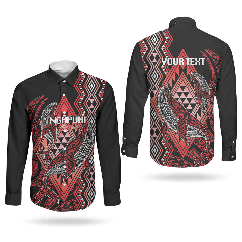 Aotearoa Iwi Ngapuhi Personalised Couples Matching Long Sleeve Bodycon Dress and Long Sleeve Button Shirt NZ Maori Humpback Whale Taniko Motifs