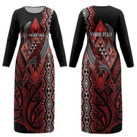 Aotearoa Iwi Ngapuhi Personalised Couples Matching Long Sleeve Bodycon Dress and Long Sleeve Button Shirt NZ Maori Humpback Whale Taniko Motifs