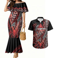 Aotearoa Iwi Ngapuhi Personalised Couples Matching Mermaid Dress and Hawaiian Shirt NZ Maori Humpback Whale Taniko Motifs