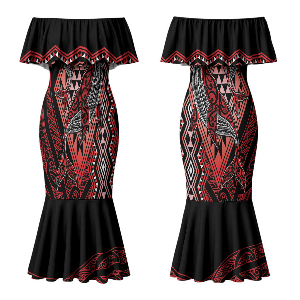 Aotearoa Iwi Ngapuhi Personalised Couples Matching Mermaid Dress and Long Sleeve Button Shirt NZ Maori Humpback Whale Taniko Motifs