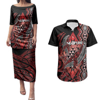 Aotearoa Iwi Ngapuhi Personalised Couples Matching Puletasi and Hawaiian Shirt NZ Maori Humpback Whale Taniko Motifs
