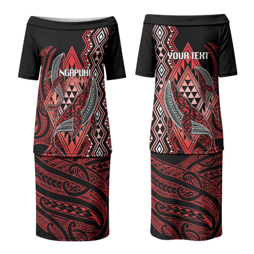 Aotearoa Iwi Ngapuhi Personalised Couples Matching Puletasi and Long Sleeve Button Shirt NZ Maori Humpback Whale Taniko Motifs