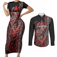 Aotearoa Iwi Ngapuhi Personalised Couples Matching Short Sleeve Bodycon Dress and Long Sleeve Button Shirt NZ Maori Humpback Whale Taniko Motifs