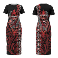 Aotearoa Iwi Ngapuhi Personalised Couples Matching Short Sleeve Bodycon Dress and Long Sleeve Button Shirt NZ Maori Humpback Whale Taniko Motifs